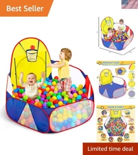 Large Pop-Up Kids Ball Pit Playhouse with Basketball Hoop & Storage Bag - 4ft