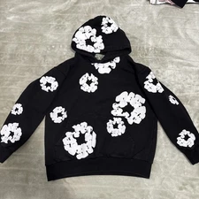 Denim Tears Black and White Cotton Wreath Hoodie Size Medium with pants Size L 