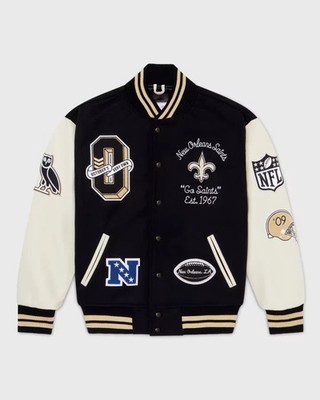 OVO NFL New Orleans Saints Varsity Jacket Drake Wool Leather Rare Mens