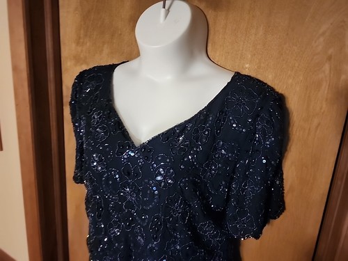Scala Elegant short-sleeve Mavy Beaded & Sequin top long dress size1X 5965 - Picture 2 of 11
