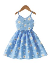 Cute Summer Vacation Dress for Girls with a Daisy Print And a Cinched Waist