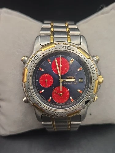 Seiko Chronograph 41mm Blue Date Dial Mens Watch 7T32-6B89