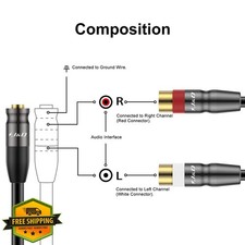 3.5mm to 2 RCA Female Audio Cable Adapter Stereo Heavy Duty 0.65 Feet