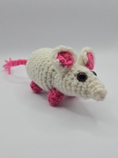 Handmade Crochet Mouse Plush Amigurumi Mouse Stuffed Kawaii Gift White Pink 7 In