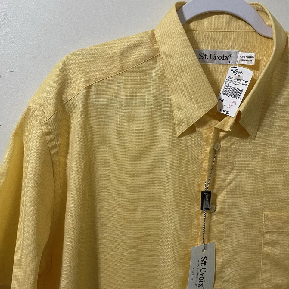 Camisa De Colección St. Croix Amarilla Abotonada Manga Corta Para Hombre Grande Nueva Con Etiquetas Italia Foto 4 de 4