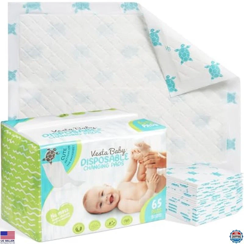 Vesta Baby 65 Disposable Changing Pads - Soft Absorbent Leak Proof Pee Mats -