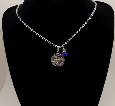 Libra Zodiac Pendant Necklace Scales Charming Blue September Birthstone Charm