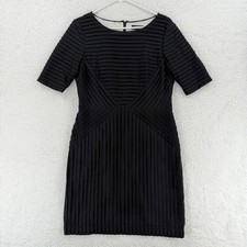 Tahari Arthur S Levine Dress Womens 10P Black Textured Knit Sheath Pleat Petite