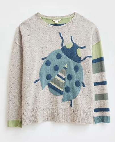 WHITE STUFF Ladybird Blue Green Oatmeal Flecked Lambswool Jumper Size 8/10 X - Picture 3 of 11