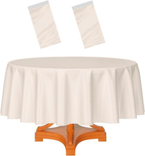 2 Pack Ivory Tablecloth Round 84 Inch Round Plastic Table Cloth Waterproof Dispo