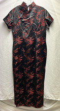 Yan s Collection Cheongsam Maxi Dress Red Black Mandarin Grown Floral