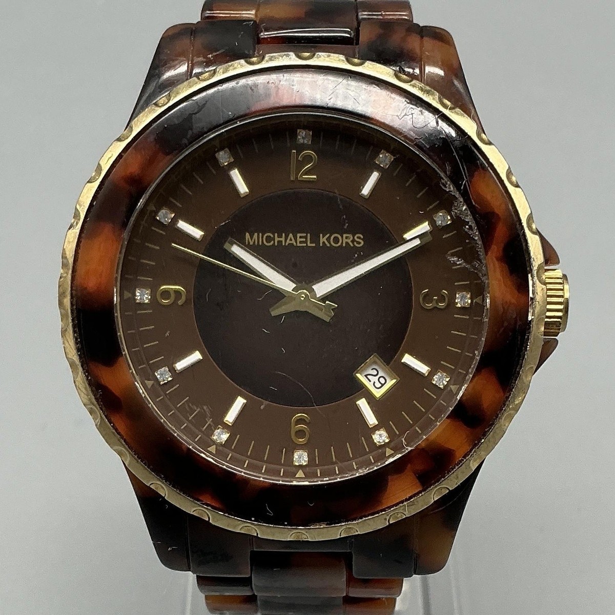 Michael Kors Womens Watch 42mm Faux Tortoise Resin Date MK5298 New