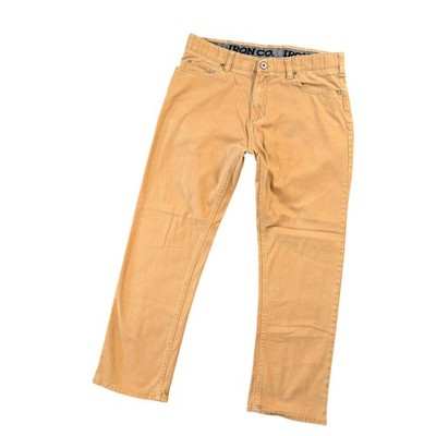 IRON CO Mens Chino Pants Dark Tan Straight Leg Cotton Stretch 34x28 Workwear