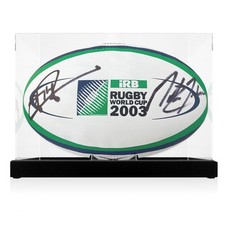 Jonny Wilkinson & Martin Johnson Signed 2003 World Cup Ball. Display Case