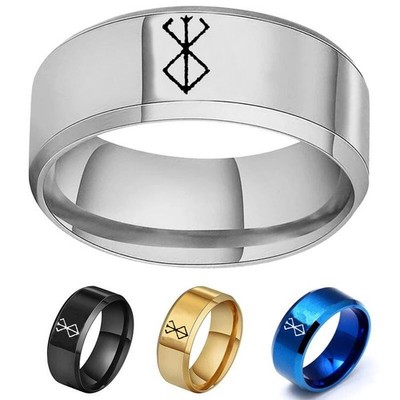 European and American Style Berserk Anime Series Laser Engraved Ring with Logo D