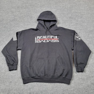 Grunt Style Hoodie Mens Large Black Beautiful Badass Graphic Pullover USA Flag