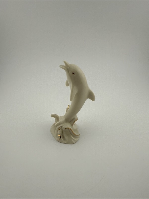 Lenox Ivory Porcelain Dolphin Figurine 24K Gold Accents Vintage Collectible