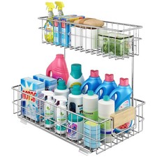Pull Out Cabinet Organizer, Under Sink Slide Out Storage Shelf with 2 Tier Sl...