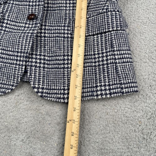 J Crew Schoolboy Blazer Women Size 12 Black Plaid 100% Wool 2 Button Sport Coat - Picture 10 of 12