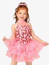 Discount Dance Girls Halter Sequin Dot Tutu Dress - PINK - Size MC - NEW 