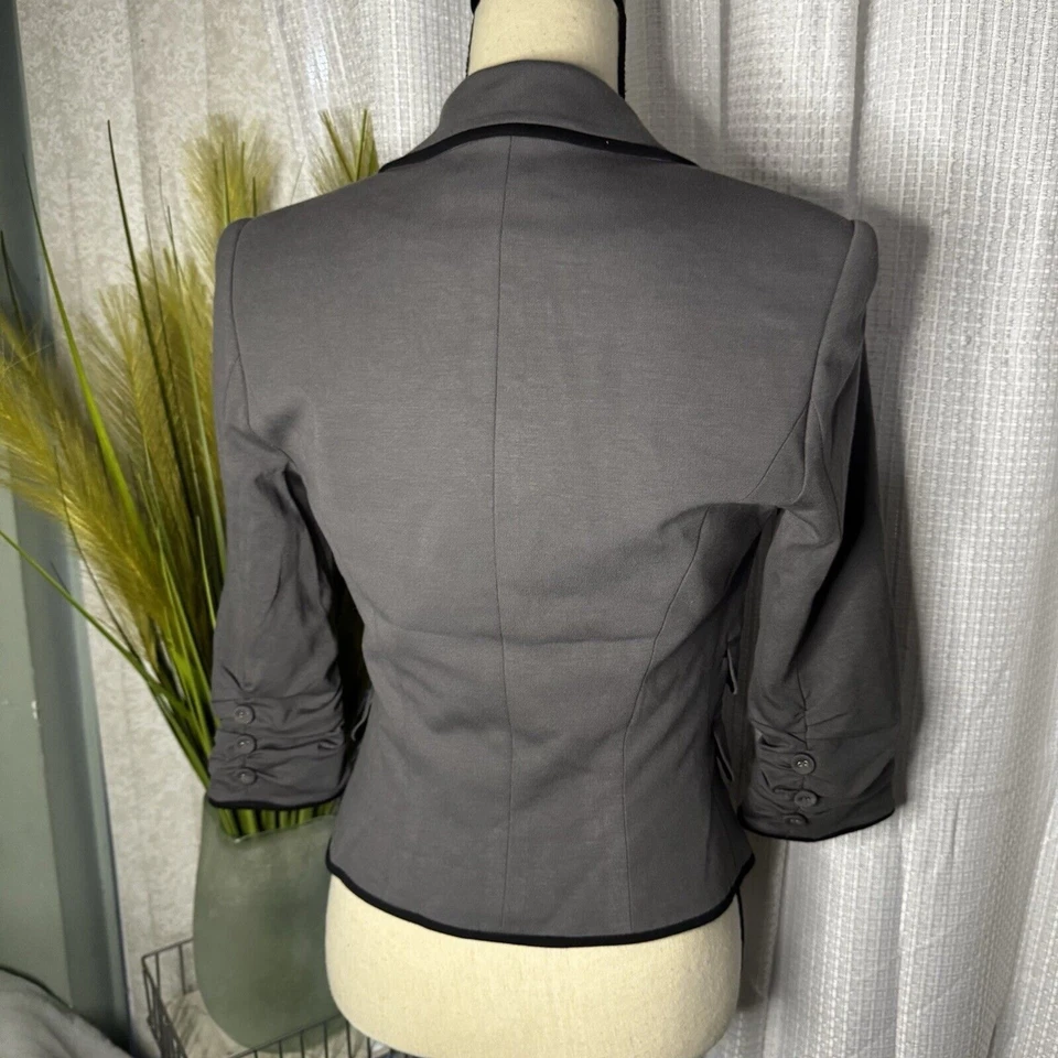 Blazer LaROK Mujer’s S Gris Acanalado Manga Larga Mantón Cuello Negro Piping Jacket Foto 4 de 4