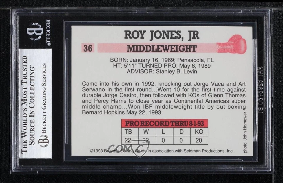1993 Brown's Boxing Cards Roy Jones Jr #36 BGS 7 - Image 2 of 2