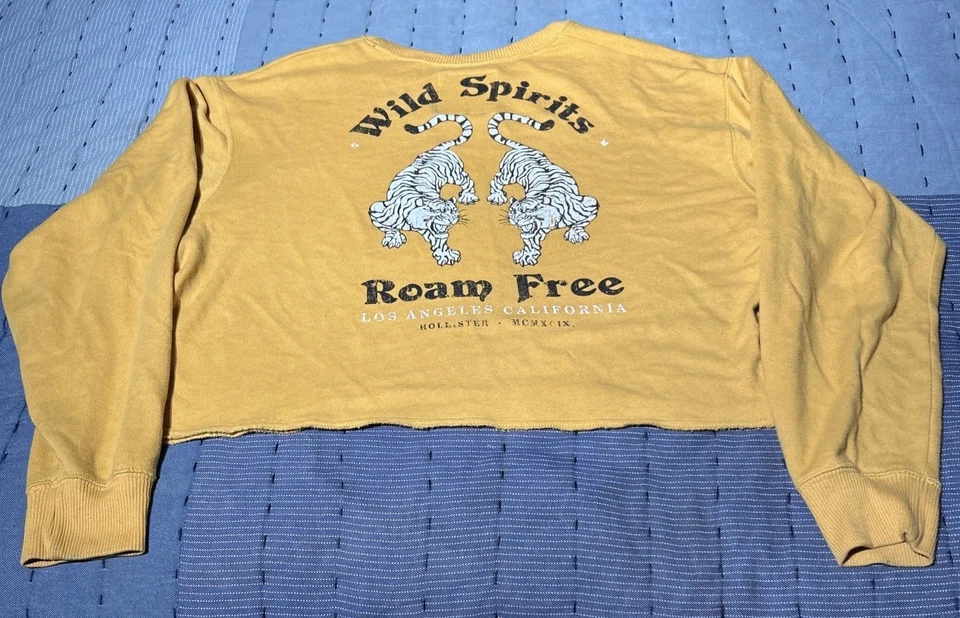 Hollister California желтый укороченный свитер размер L белый тигры дикие духи - Изображение 4 из 4