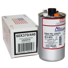 60 MFD x 370 / 440 VAC Round Run Capacitor AmRad USA2219 - Made in USA