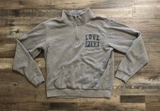 Victoria's Secret Love Pink Womens Medium Gray 1/4 Zip Sweatshirt