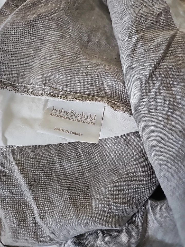 NUEVO Restauración Hardware Bebé Niño Lavado Orgánico Lino Rayas Cuna Falda Gris Foto 2 de 4