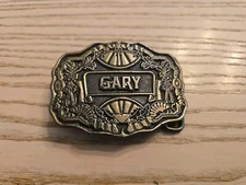 Oden Inc. Brass "GARY" Named Belt Buckle Vintage 3 in x 2 1/4 in 