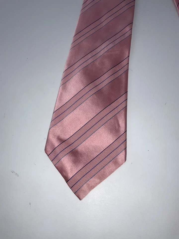 Corbata David Donahue Cuello Rosa Azul Rayas Algodón Seda 3.75” Ancho EE. UU. YGI Y4-73 Foto 3 de 4