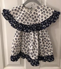Vintage Toddle Tyke Girl  s Size 12 Mo Navy/White Print 2 Piece Dress Cotton EUC 