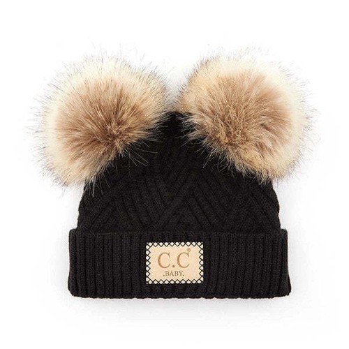 CC Baby Double Pom Criss-Cross Pattern Beanie - Picture 12 of 29