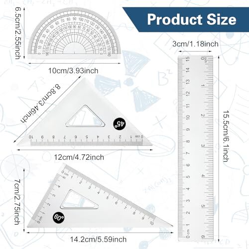 Plastic Ruler Kit,Clear Ruler 6 Inch,-Fast to Read and Easy to Carry,Drawing - Picture 2 of 6