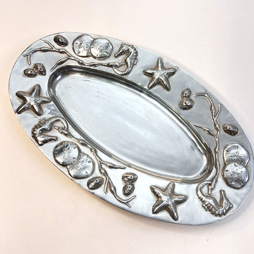 MARIPOSA Pewter Platter 15" Oval Brilliante Raised Seashore Heavy