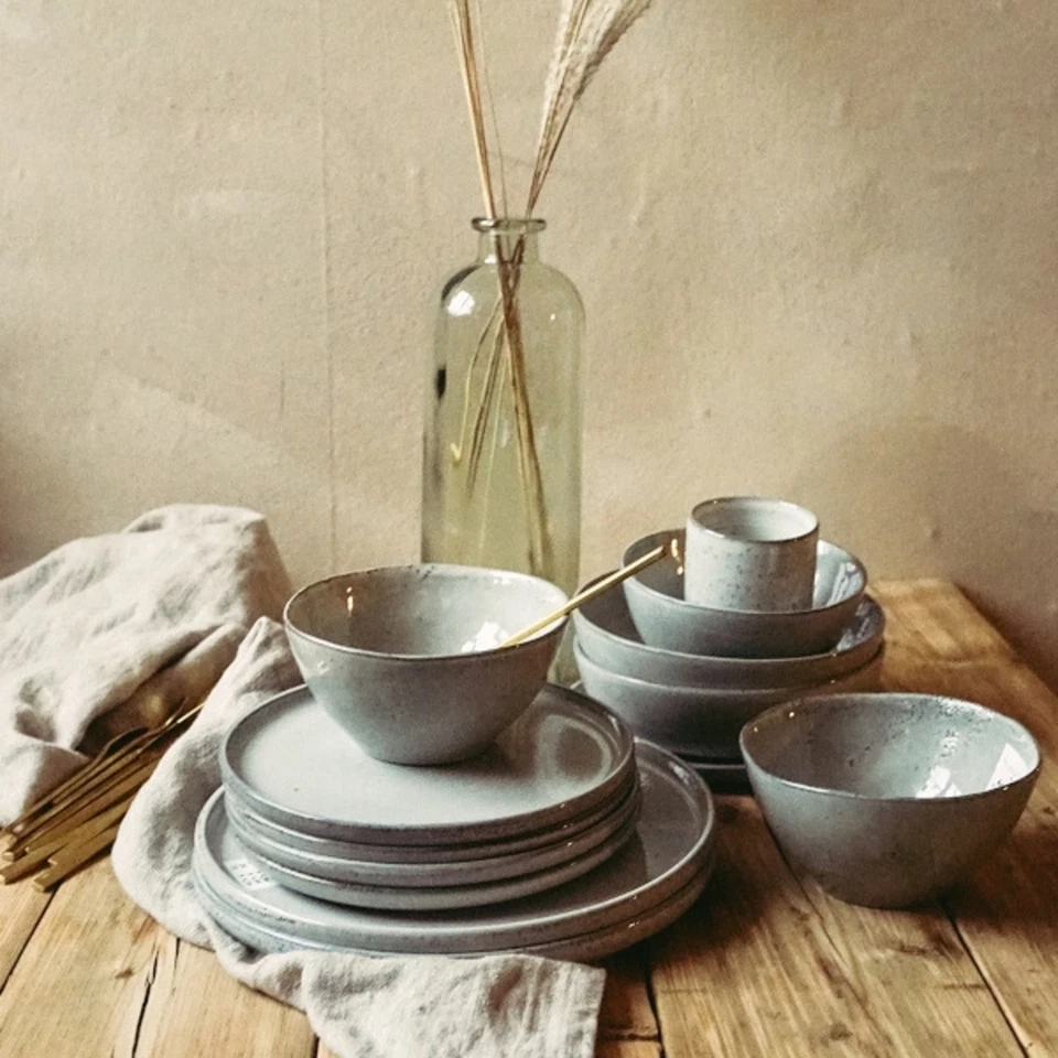 Eß Speise Teller Steingut grau 27cm rund flach Trend Gedeck Essen Geschirr Pearl - Bild 2 von 4