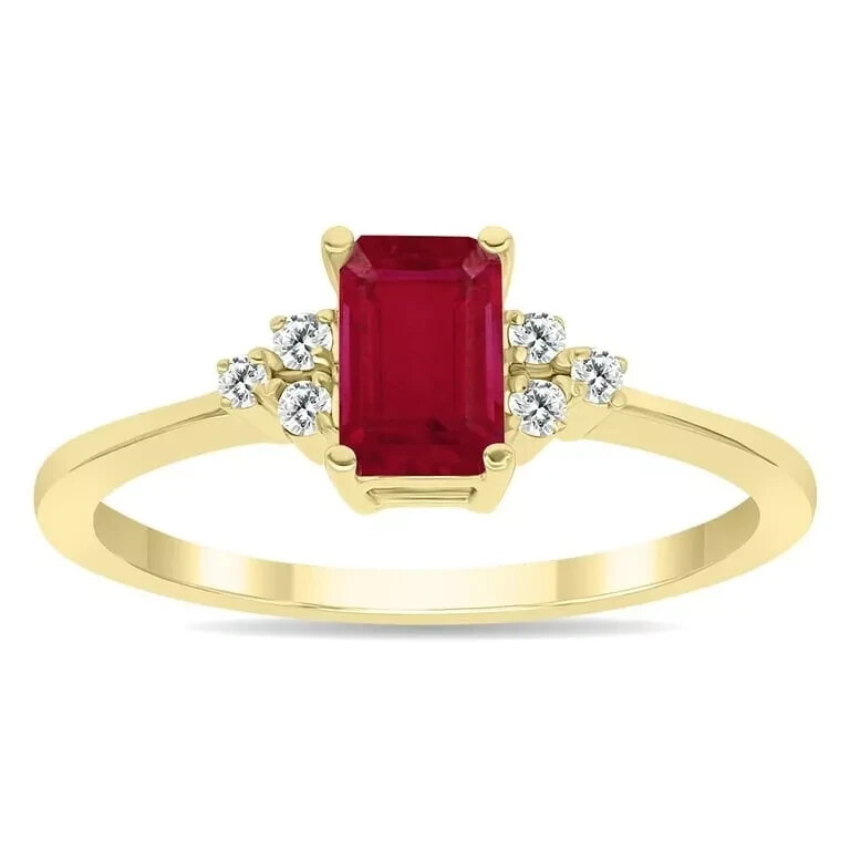 Lab-Created 2Ct Emerald Cut Ruby Solitaire Ring in 14K Gold
