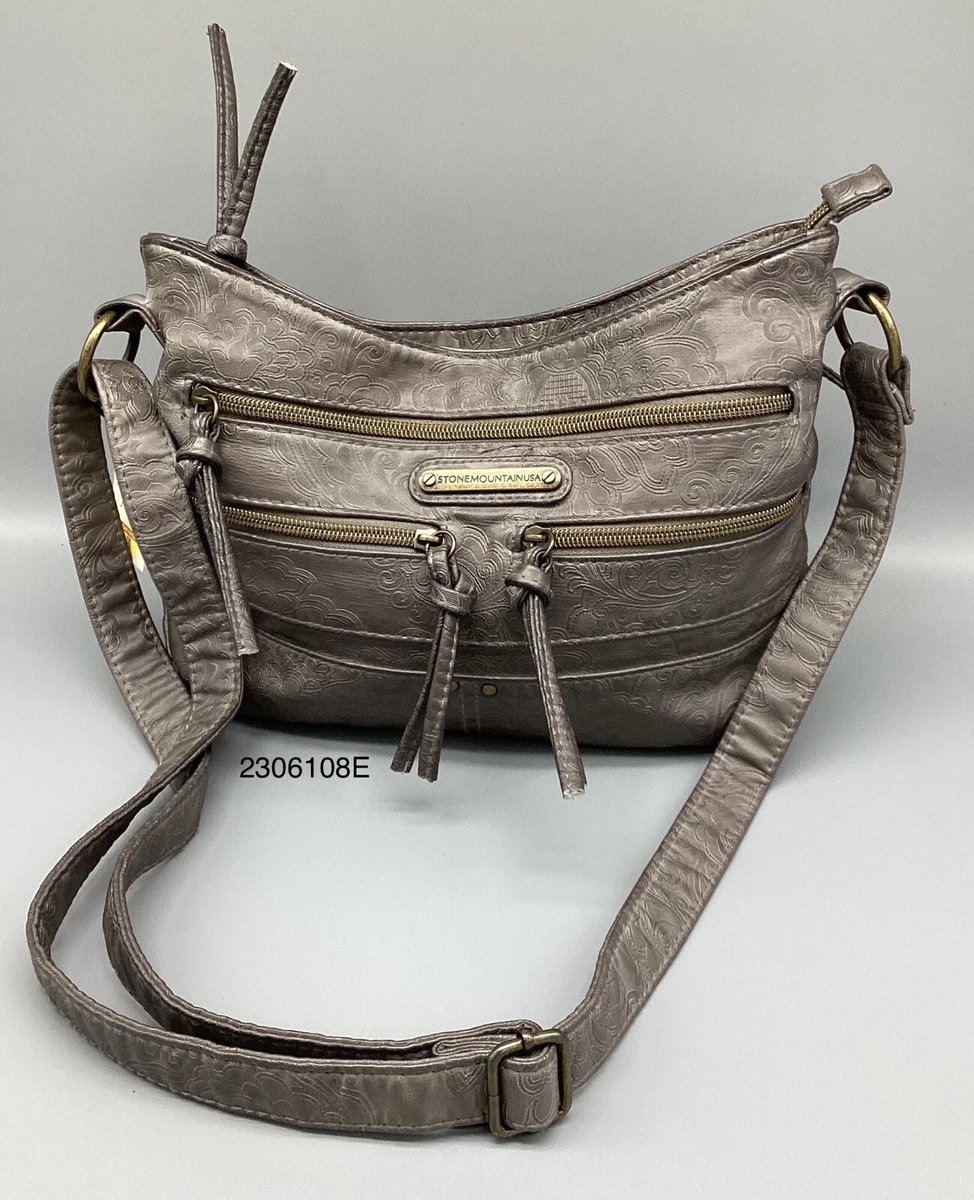 Stone Mountain Gray Embossed Boat Bottom Hobo Purse