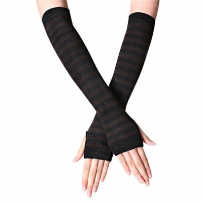 Striped Long Sleeve Knitted Gloves Fingerless Long Glove Elbow Mitten Wristband