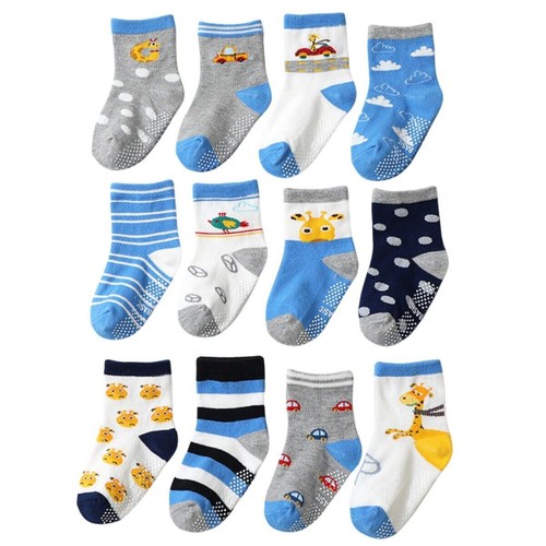 12-pack Baby Kids Boys Cotton Rich Non-slip Sea Creature Striped Socks Gift Set - Picture 7 of 8