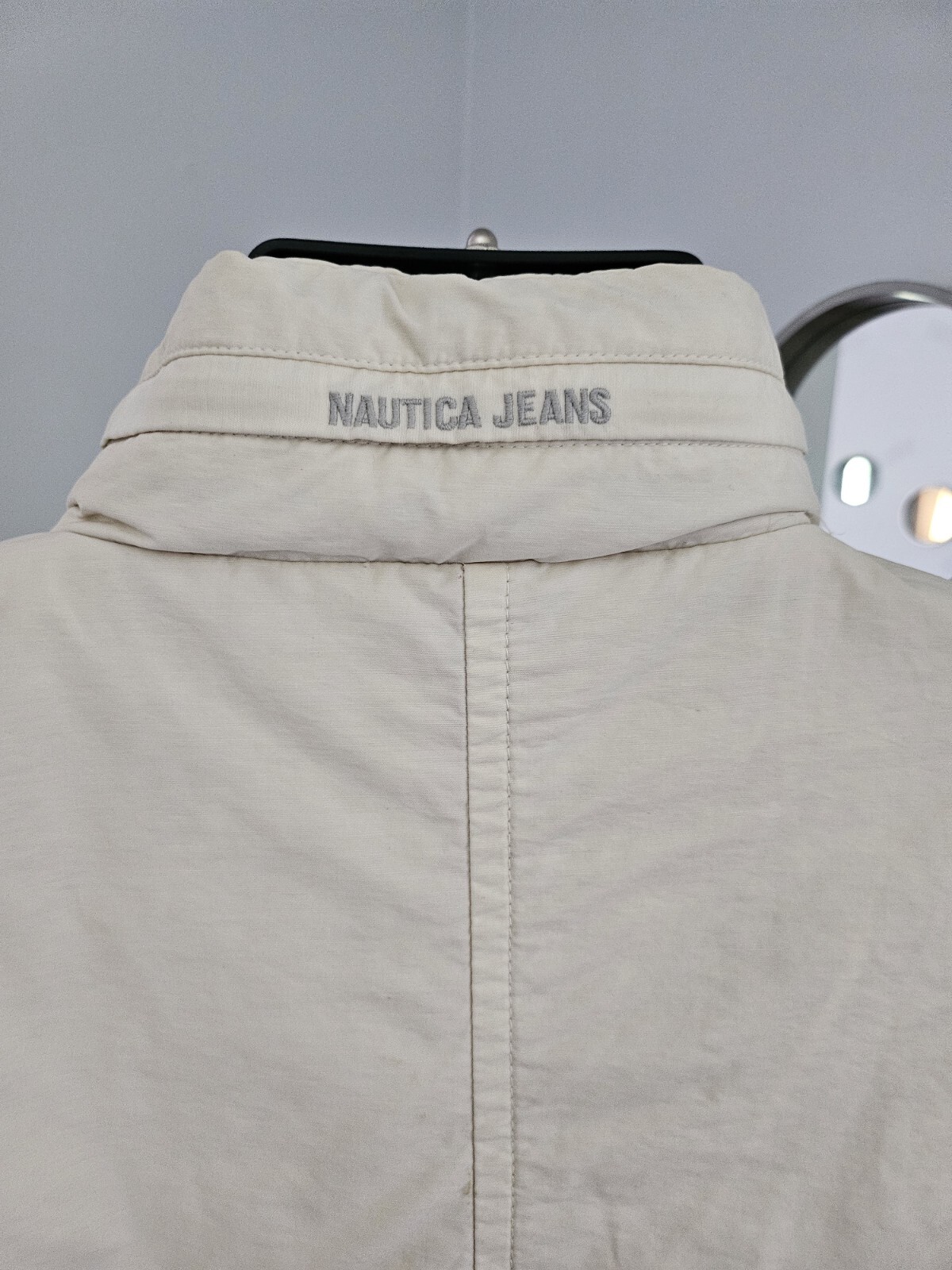 Nautica Off-White Hidden Hood Winter Down Feather Puffer Coat Jacket Mens Medium image 5