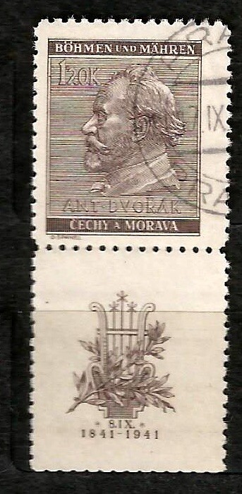 Antonin Dvořák Composer WWII Nazi Germany Occupied Czech Bohemia Stamp+Label1941