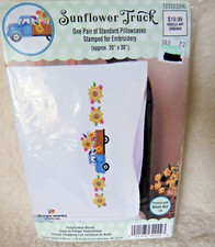 Design Works Crafts Stamped Embroidery Kit Sunflower Truck Pillowcases 2 