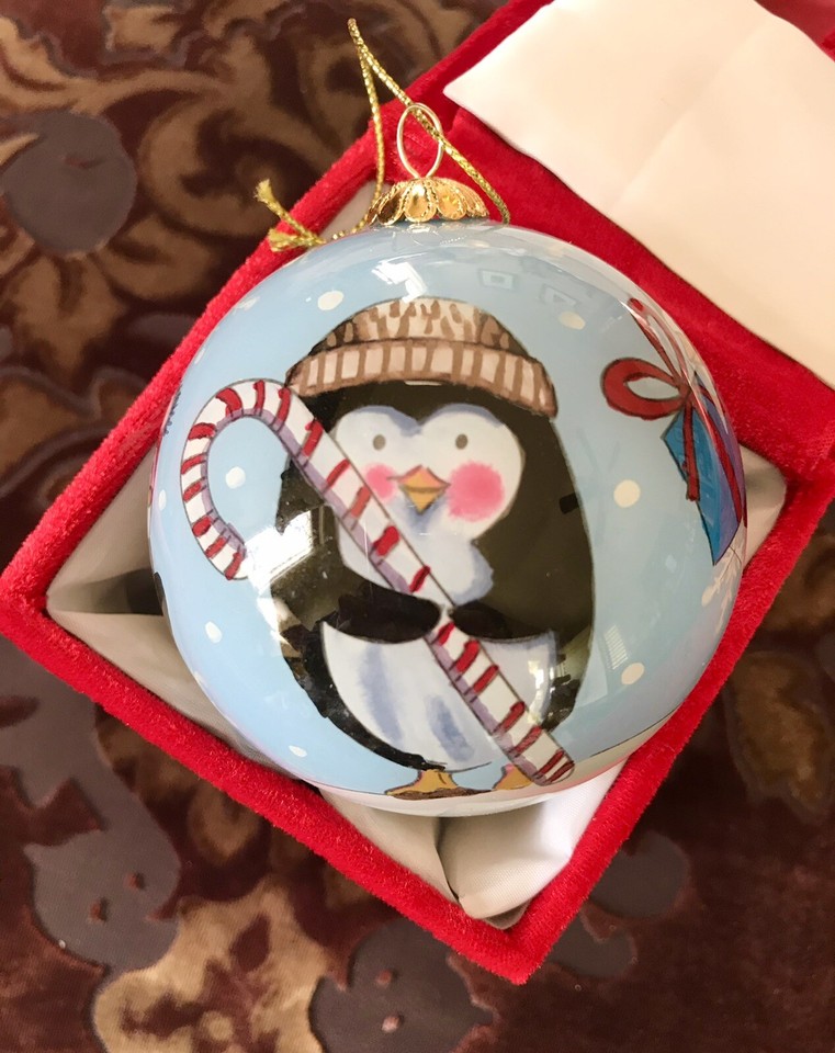 NEW LI BIEN 2020 CHRISTMAS PENGUINS GLASS BALL 80 MM ORNAMENT RED ...