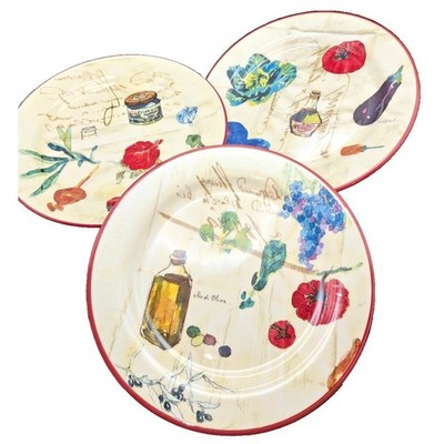 Williams-Sonoma French Market Salad Plates Set of 3 Portugal Ceramic Red Rim