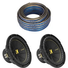 Kicker (2) 50CWCD104 CompC 10" Subwoofer, Dual 4-Ohm with Speaker Wire Bundle