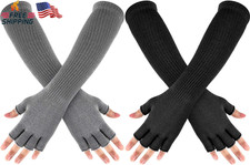 2 Pairs Winter Fingerless Gloves Long Thermal Knit Arm Warmers 11in Unisex