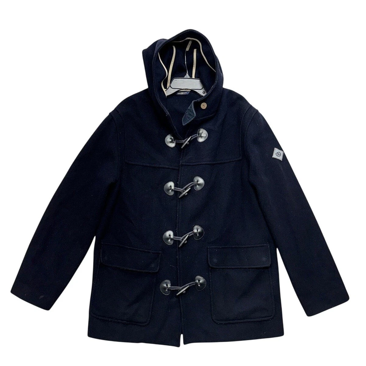 Vintage Henri Lloyd Duffle Coat Large Blue Wool Blend Hooded Dean Outdoor 90s - product detail image 1