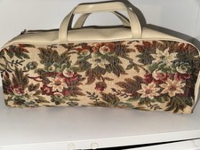 Vintage Tapestry Carpet Bag Cream Beige Floral Pattern 1970s Boho Hippie Retro